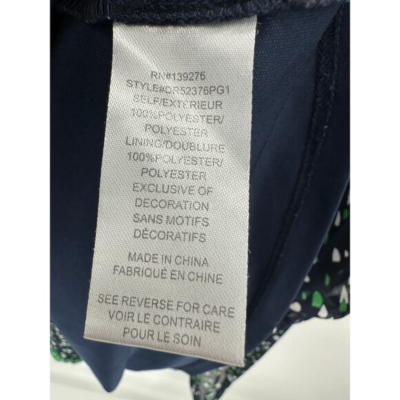 DR2 Dress Women MEDIUM White Blue Green Printed Pleated Cap Sleeve Mini - Picture 6 of 8